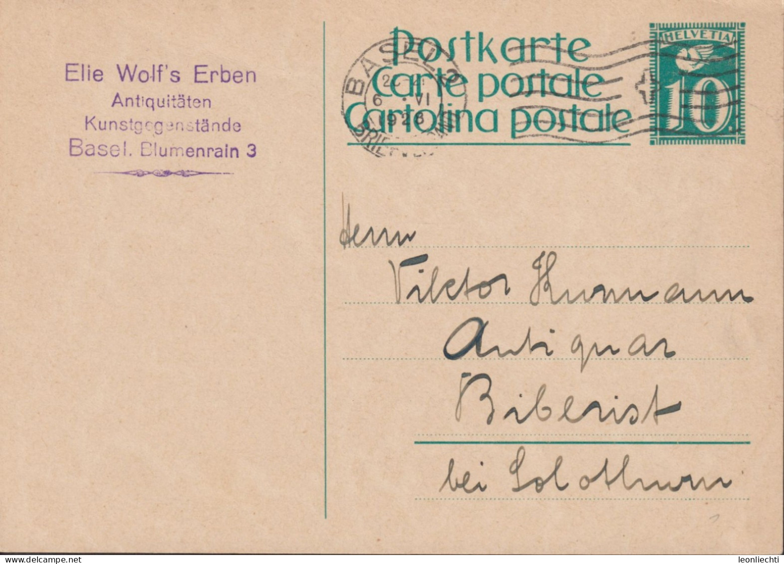 1925 Ganzsache Zum: 106 10 Cts. Grün  ⵙ BASEL 2 - Stamped Stationery