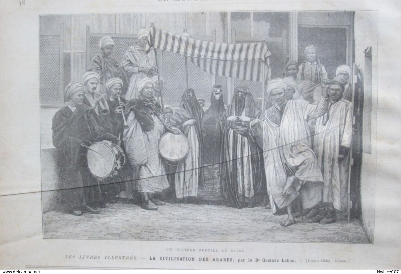 1884  Gravure  Egypte Le Caire Cortege Nuptial Mariage  Femme Voilée Religion Arabe Musulman  Mariage - Kairo