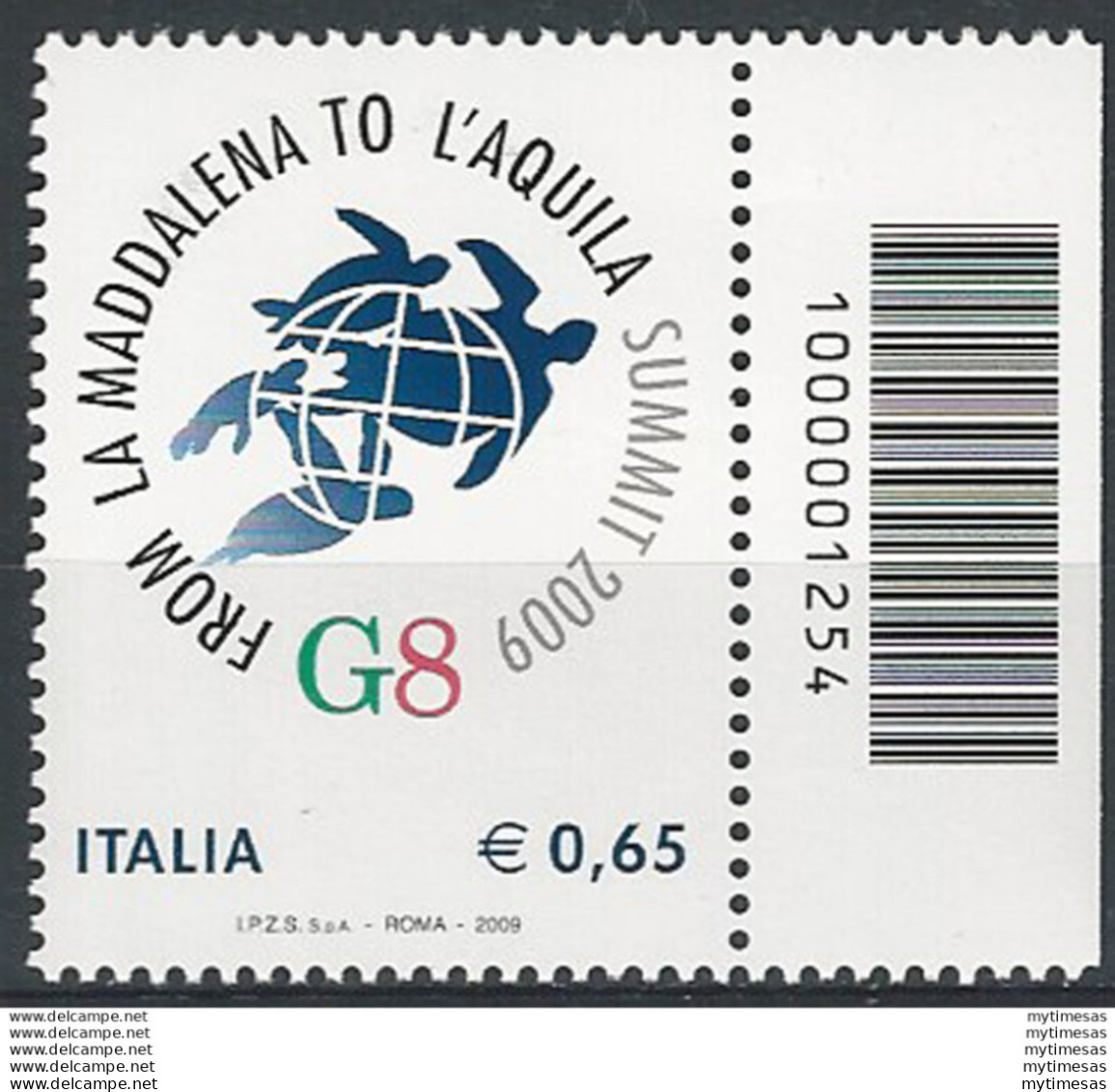 2009 Italia Vertice G8 All'Aquila Codice A Barre MNH Unif. 3158cb - Other & Unclassified