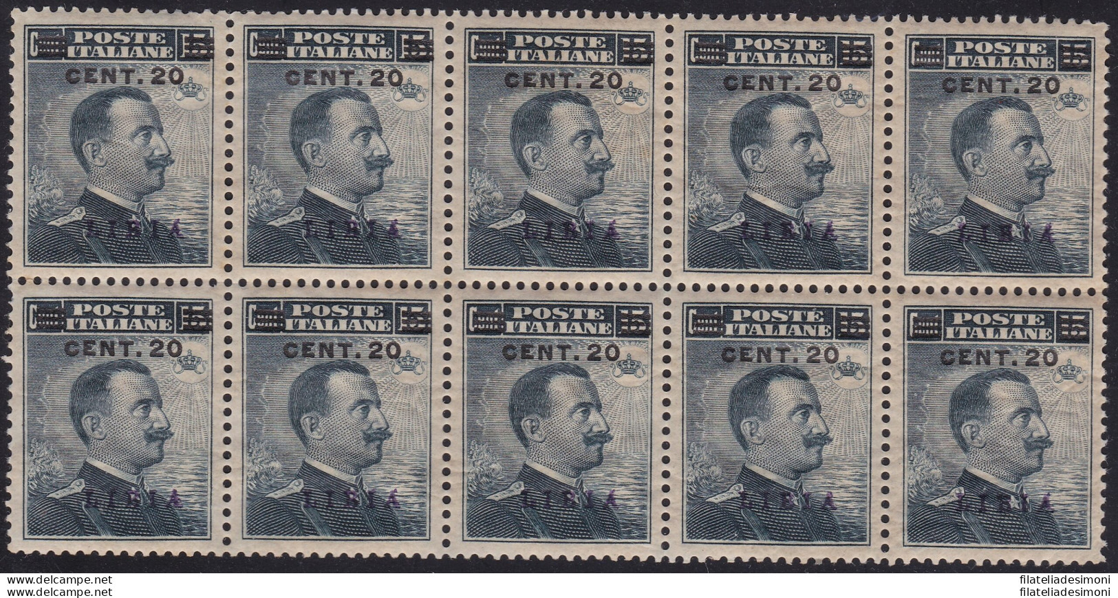 1916 LIBIA, N° 17  MNH/**  BLOCCO DI 10 CENTRATO - OTTIMA QUALITA' - Libyen