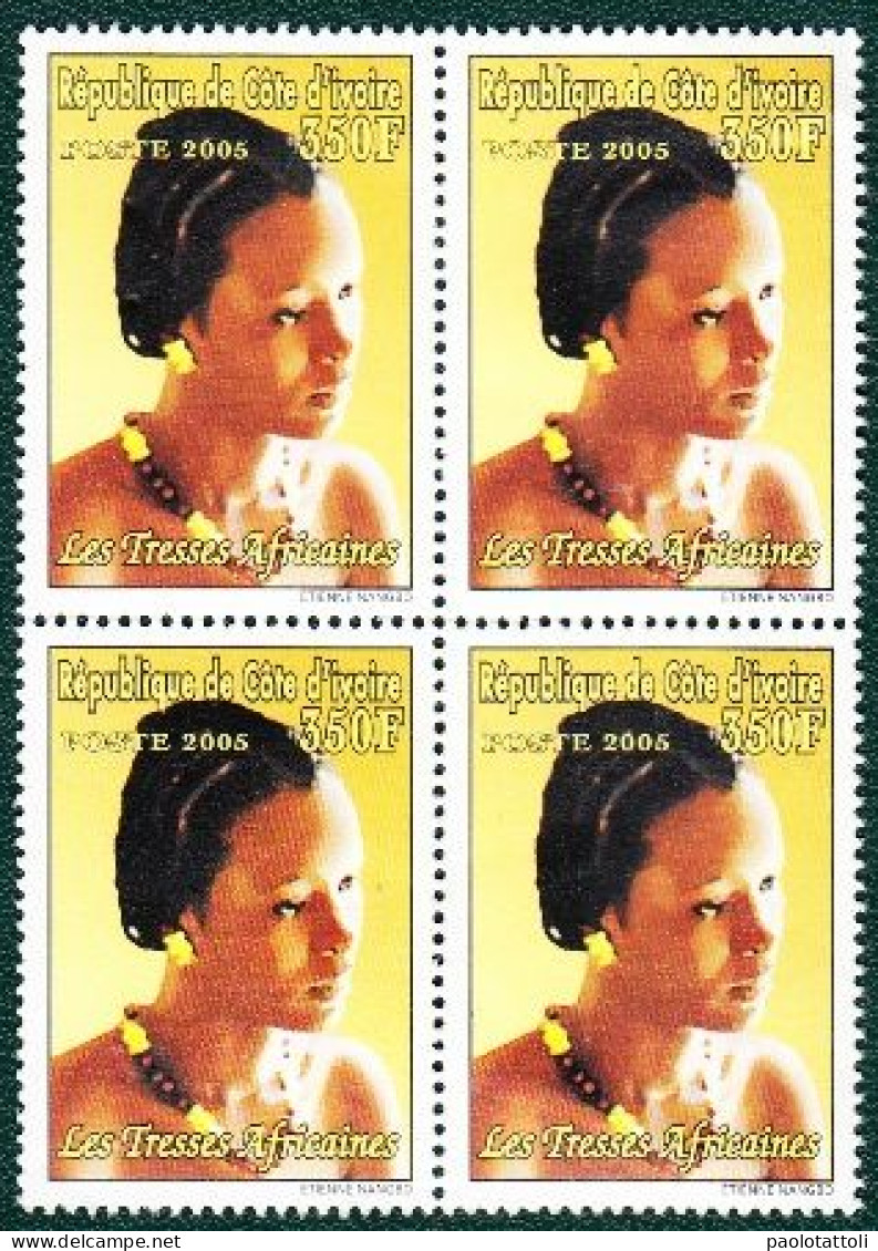 Cote D'Ivoire,2005-  Le Tresses Africaines-350F. Plate By Four Stamps. NewNH - Côte D'Ivoire (1960-...)