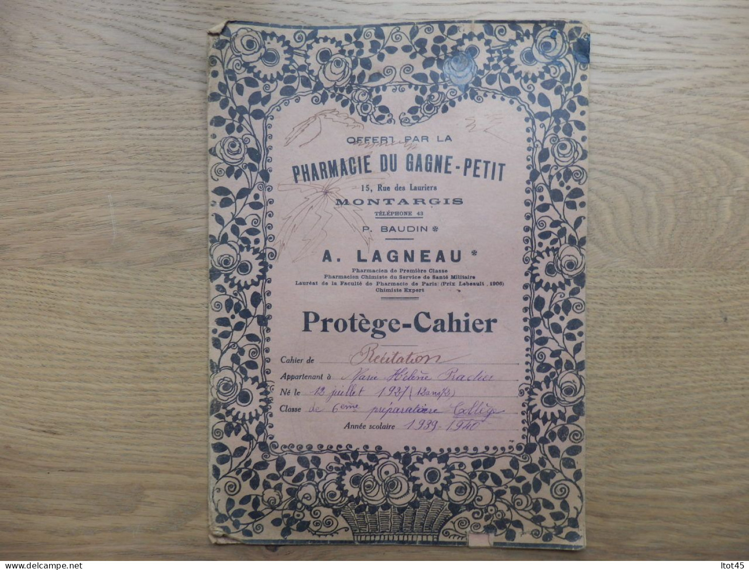 PROTEGE-CAHIER PHARMACIE DU GAGNE-PETIT A. LAGNEAU MONTARGIS LOIRET - Book Covers
