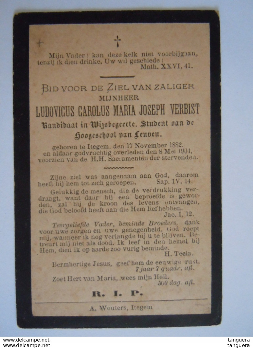Doodsprentje Ludovicus Carolus Maria Joseph Verbist Itegem 1882-1901 Student In Leuven - Mater Dolorosa - Images Religieuses