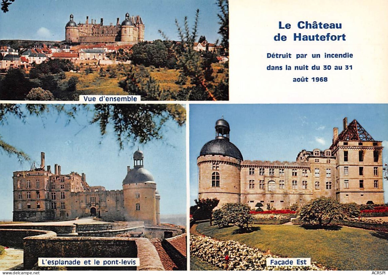 24 Chateau De HAUTEFORT DÃ©truit Le 31 Aout 1968 Par Un Incendie CARTE DOUBLE  1 (scan Recto Verso)MG2814 - Craponne Sur Arzon