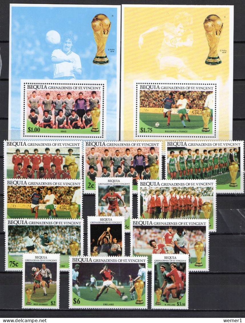 St. Vincent - Grenadines Bequia 1986 Football Soccer World Cup Set Of 12 + 2 S/s MNH - 1986 – Mexico