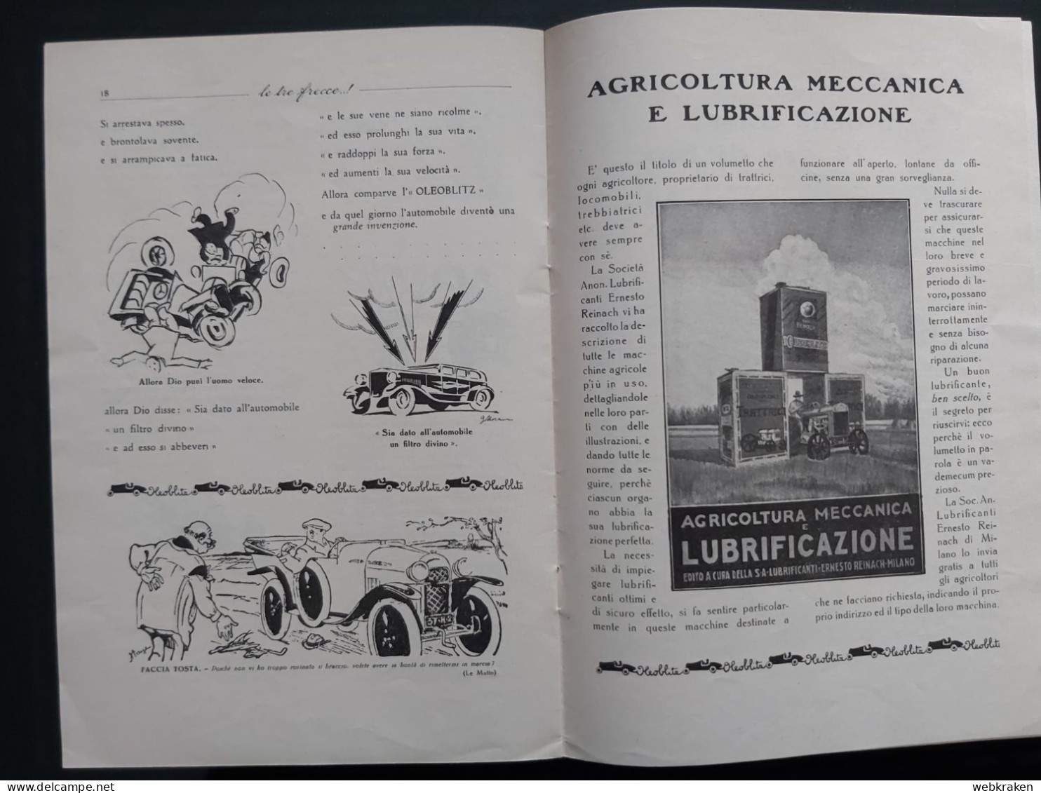 RIVISTA LE TRE FRECCE PUBBLICITà OLEOBLIZ 1930 DEDICA CAVACCHIOLI FUTURISTA FUTURISMO - Engines