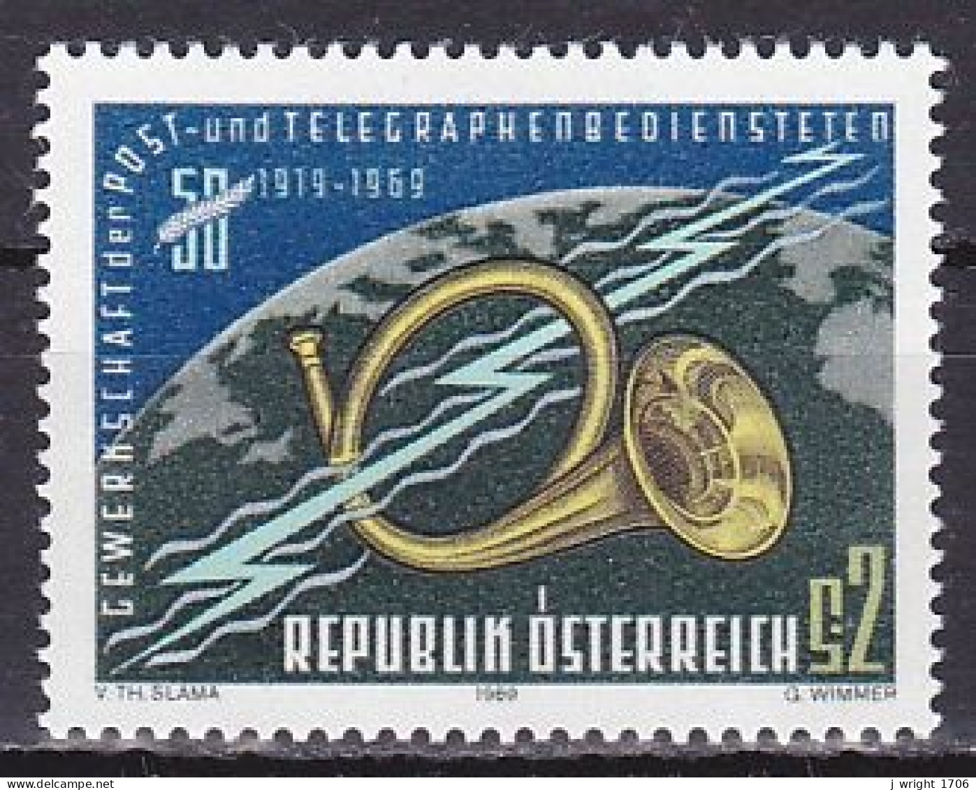 Austria, 1969, Post And Telegraph Employees Union 50th Anniv, 2s, MNH - Unused Stamps