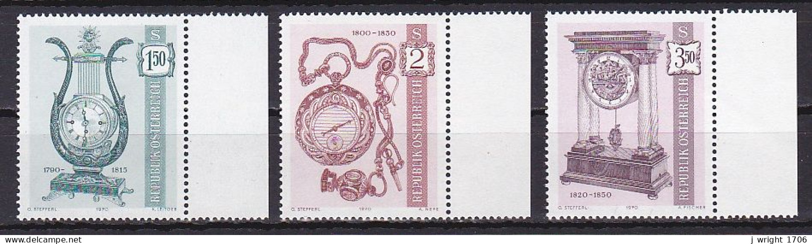 Austria, 1970, Antique Clocks 2nd Issue, Set, MNH - Unused Stamps