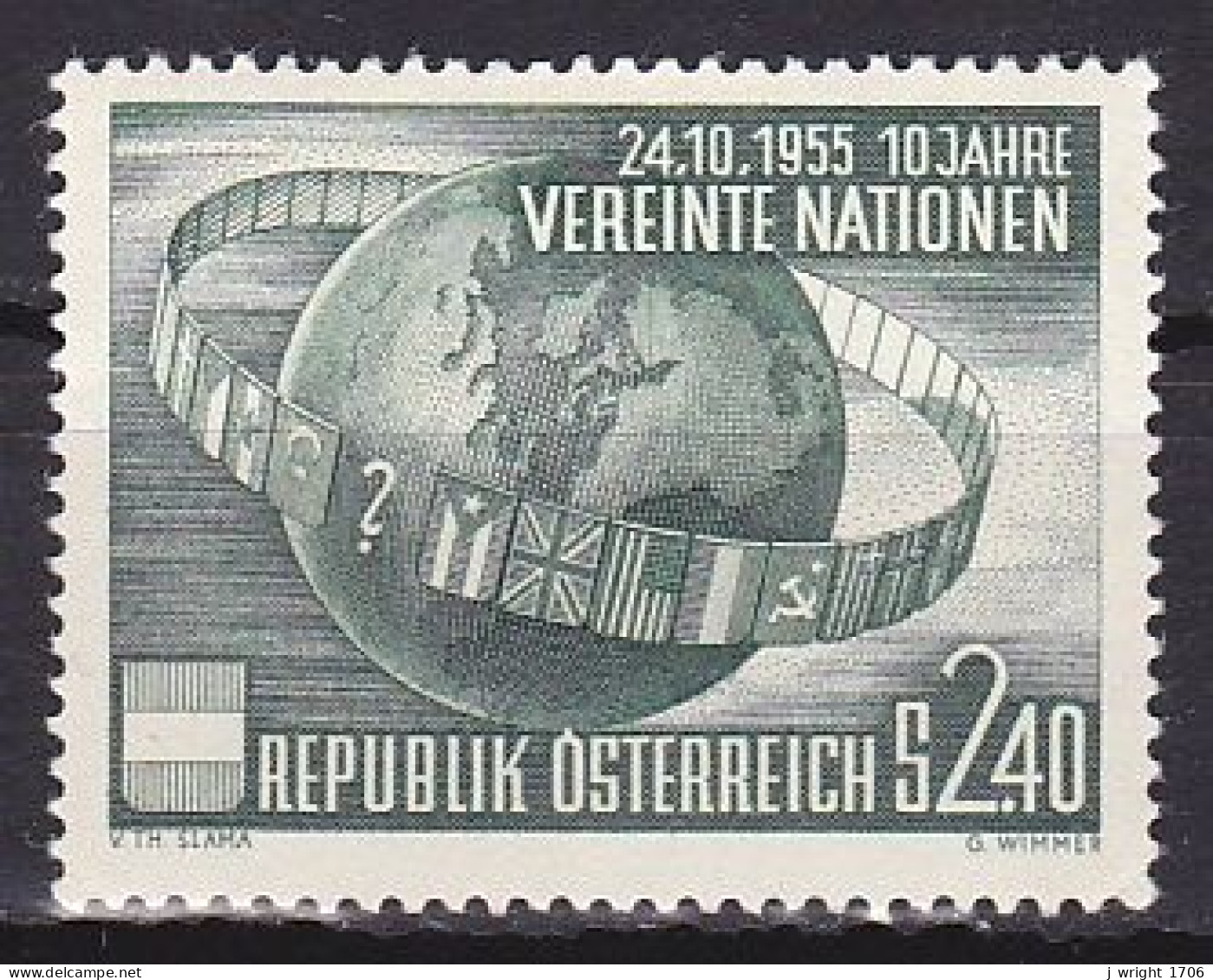 Austria, 1955, United Nations 10th Anniv, 2.40s, MH - Ongebruikt