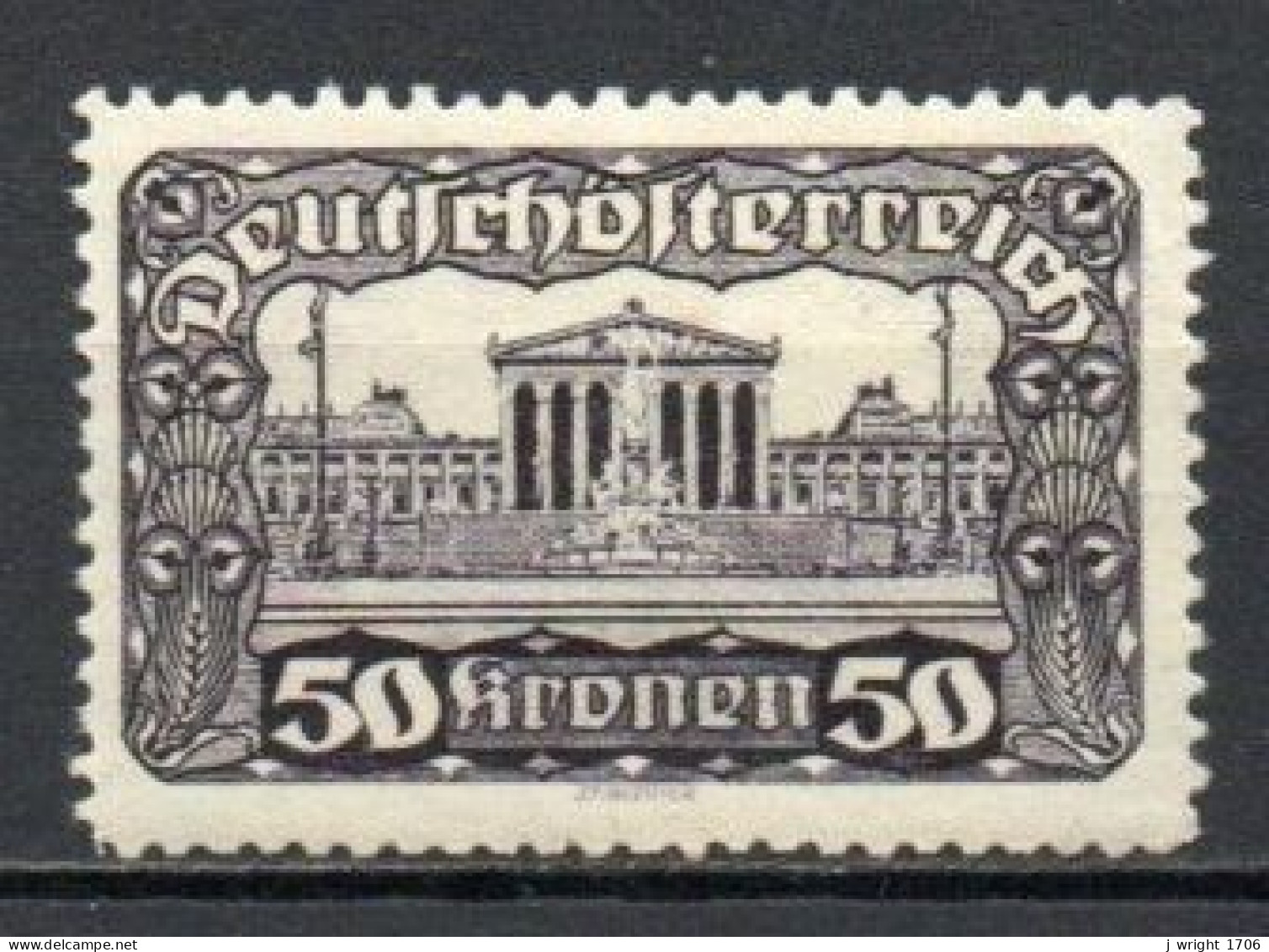 Austria, 1921, Parliament Building, 50kr/Perf 12½, MH - Ongebruikt