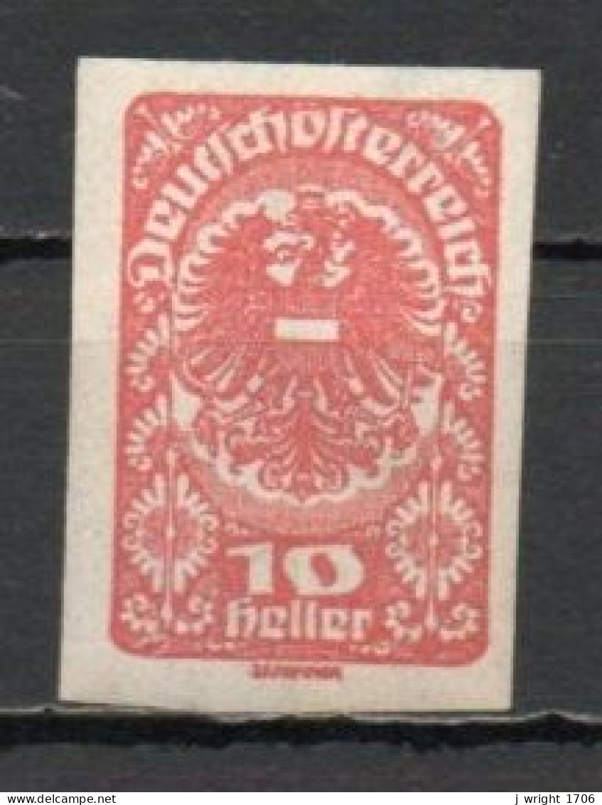 Austria, 1919, Coat Of Arms, 10h/Vermilion Imperf, MH - Ungebraucht