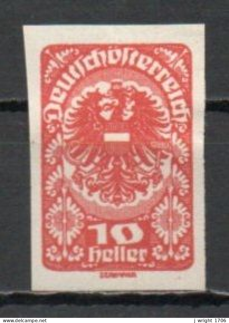 Austria, 1919, Coat Of Arms, 10h/Vermilion Imperf, MH - Unused Stamps