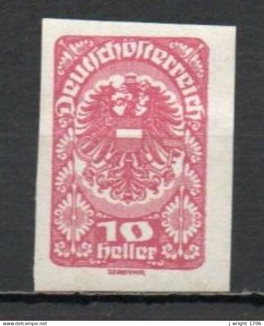 Austria, 1919, Coat Of Arms, 10h/Rose Red Imperf, MH - Ongebruikt