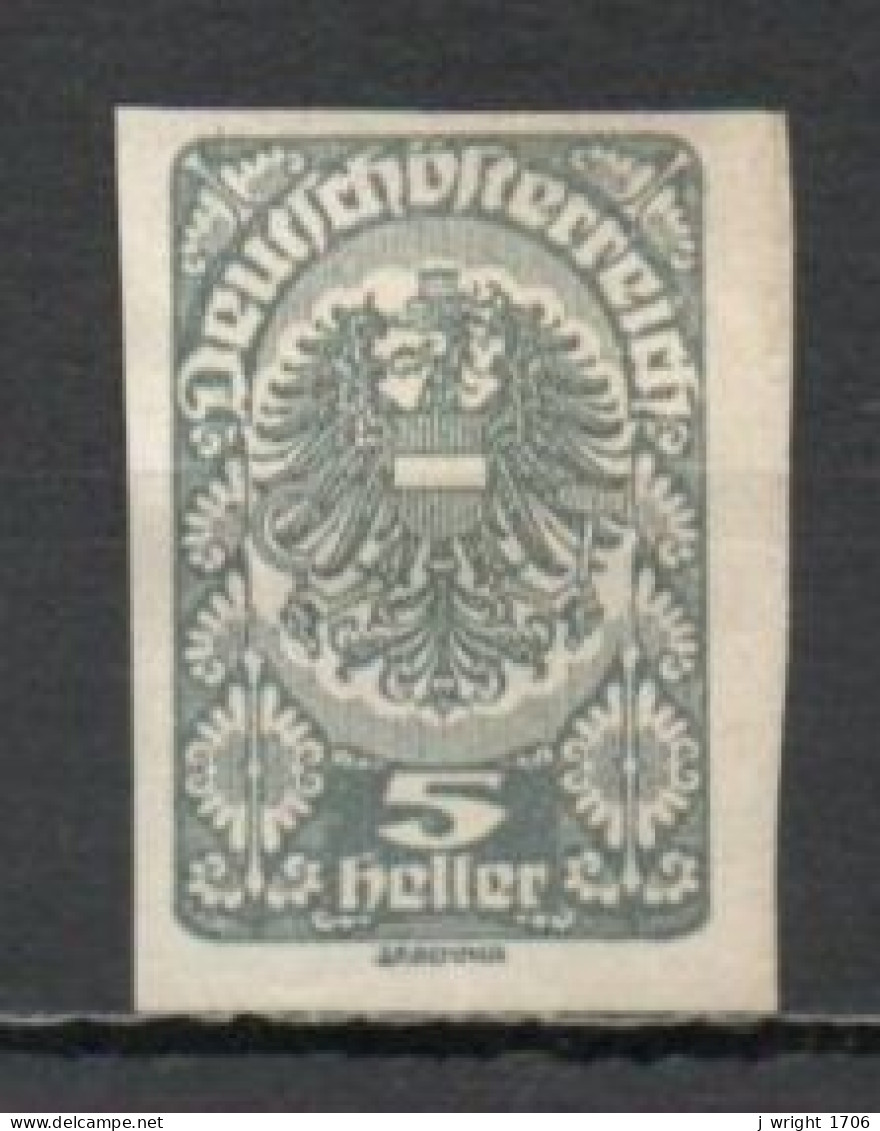 Austria, 1919, Coat Of Arms, 5h/Grey Imperf, MH - Ongebruikt