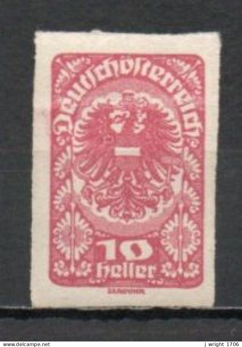 Austria, 1919, Coat Of Arms, 10h/Rose Red Imperf, MH - Ongebruikt