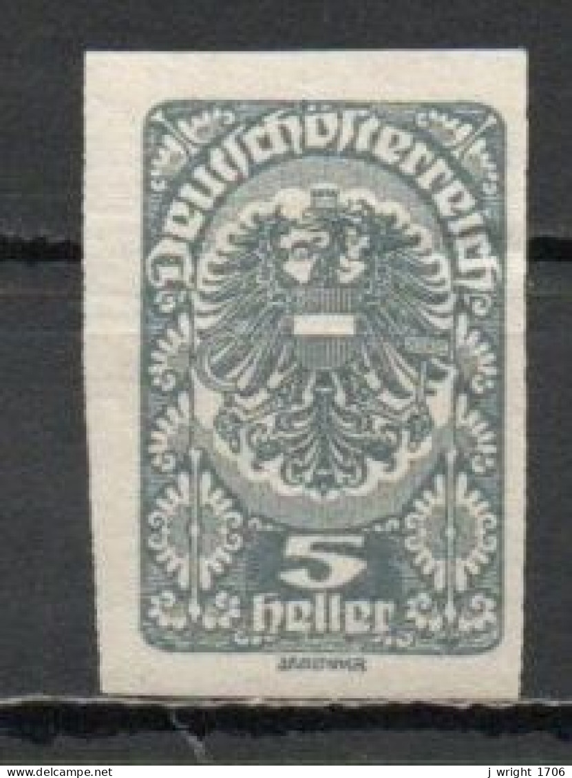 Austria, 1919, Coat Of Arms, 5h/Grey Imperf, MH - Nuovi