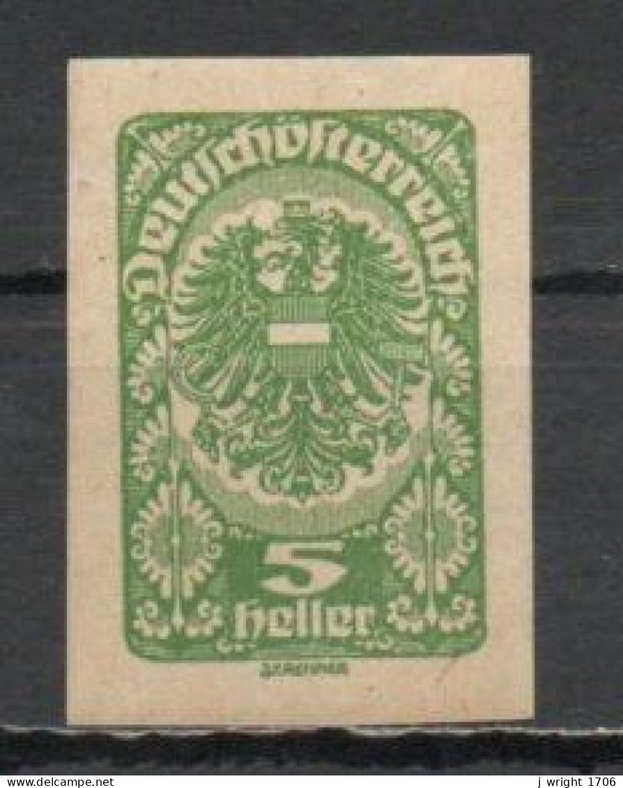 Austria, 1919, Coat Of Arms, 5h/Green Imperf, MH - Ongebruikt