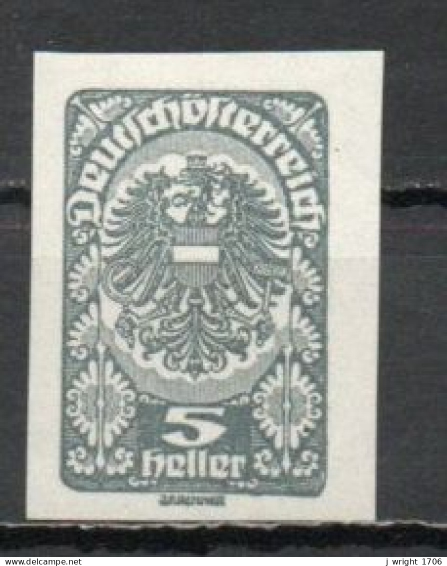 Austria, 1919, Coat Of Arms, 5h/Grey Imperf, MH - Nuovi