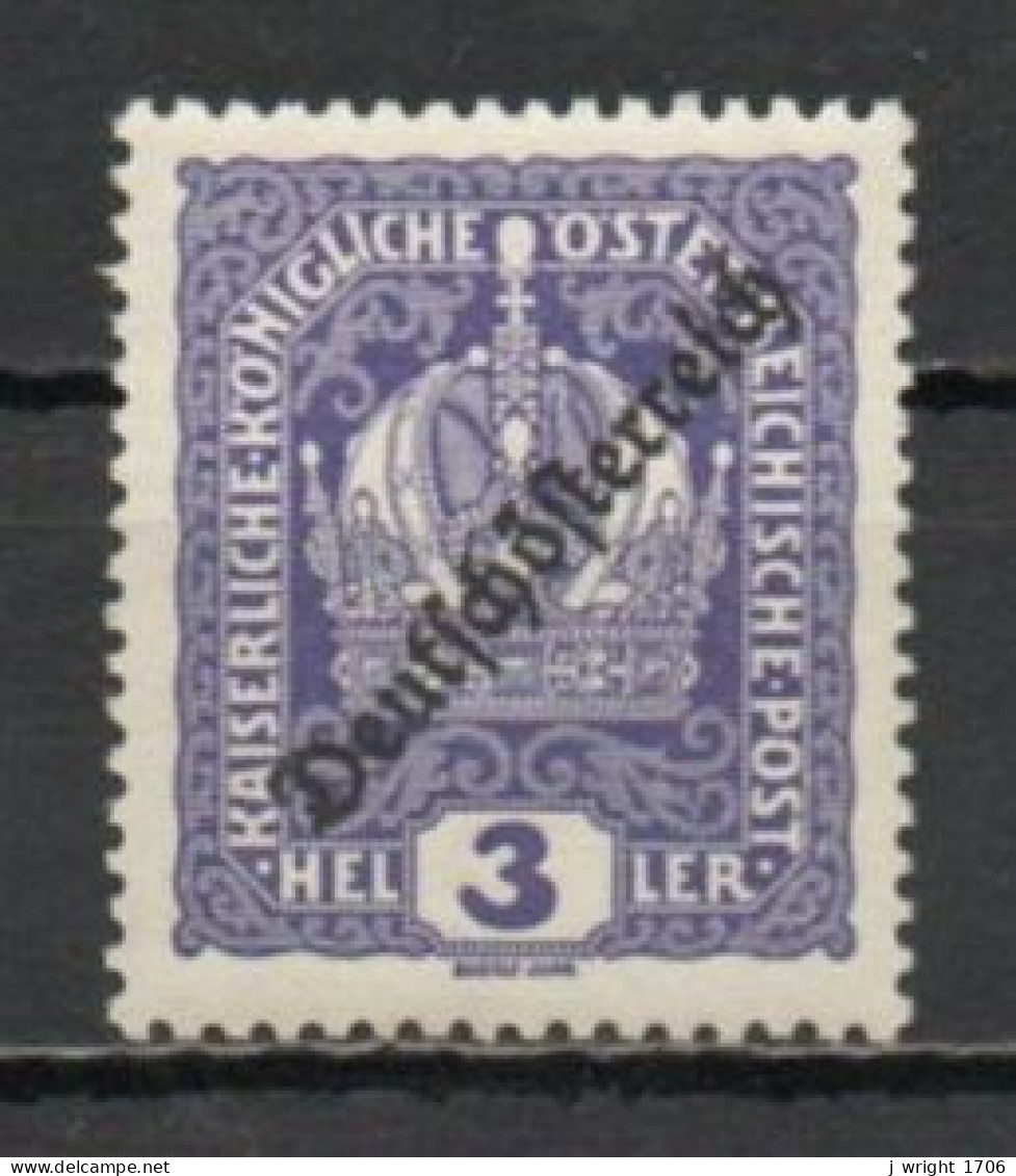 Austria, 1918, Deutschösterreich Overprint, 3h, MH - Neufs