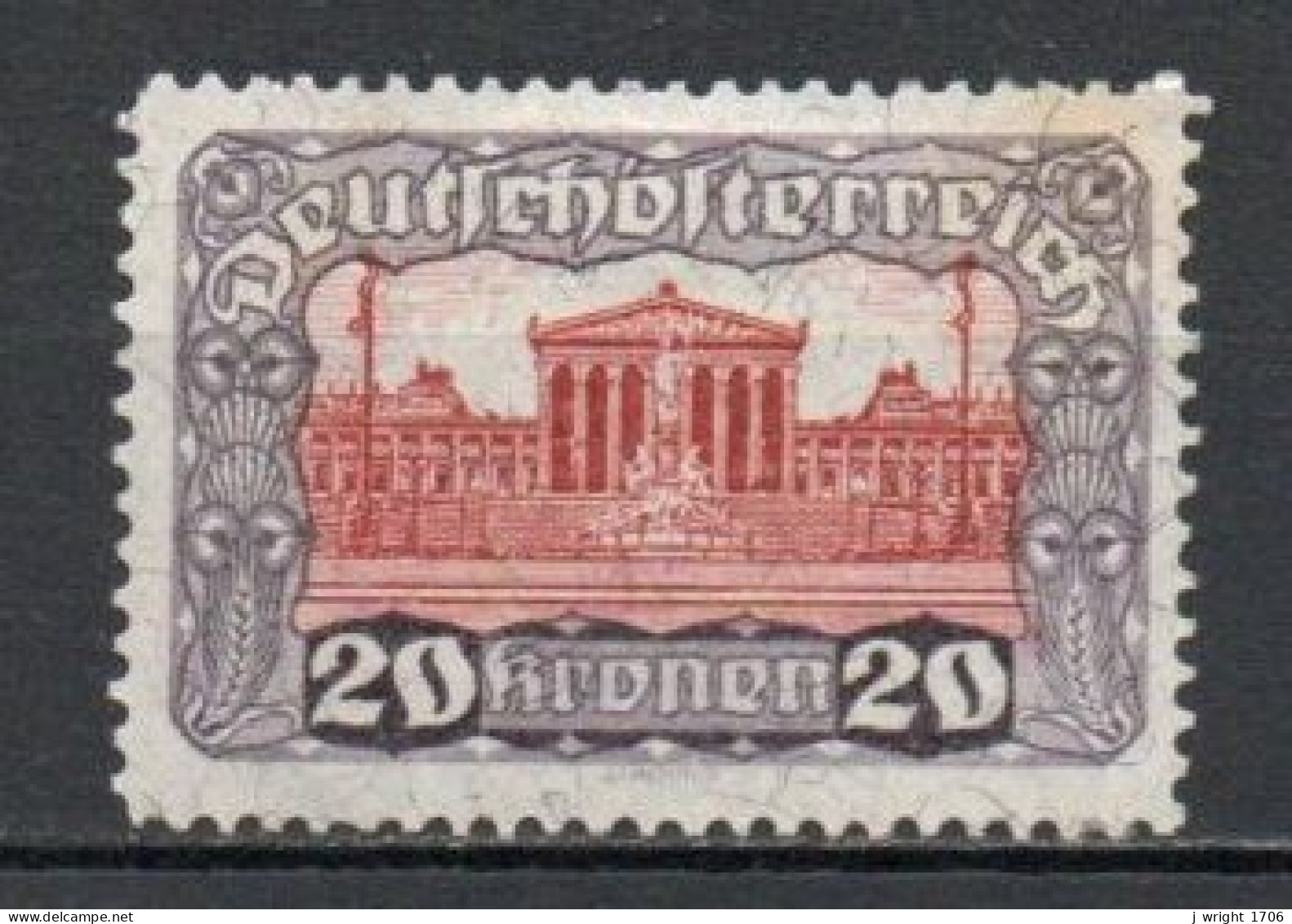 Austria, 1920, Parliament Building, 20kr/Perf 11½, UNUSED NO GUM - Unused Stamps