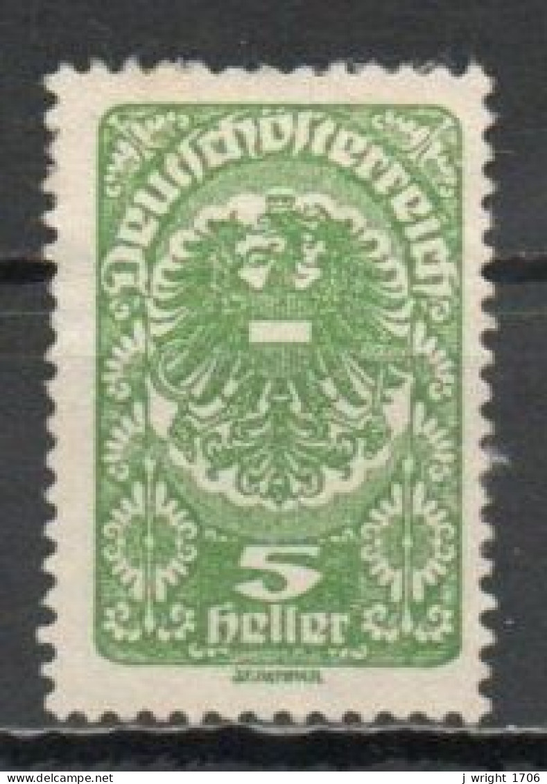 Austria, 1919, Coat Of Arms/White Paper, 5h/Green, UNUSED NO GUM - Neufs