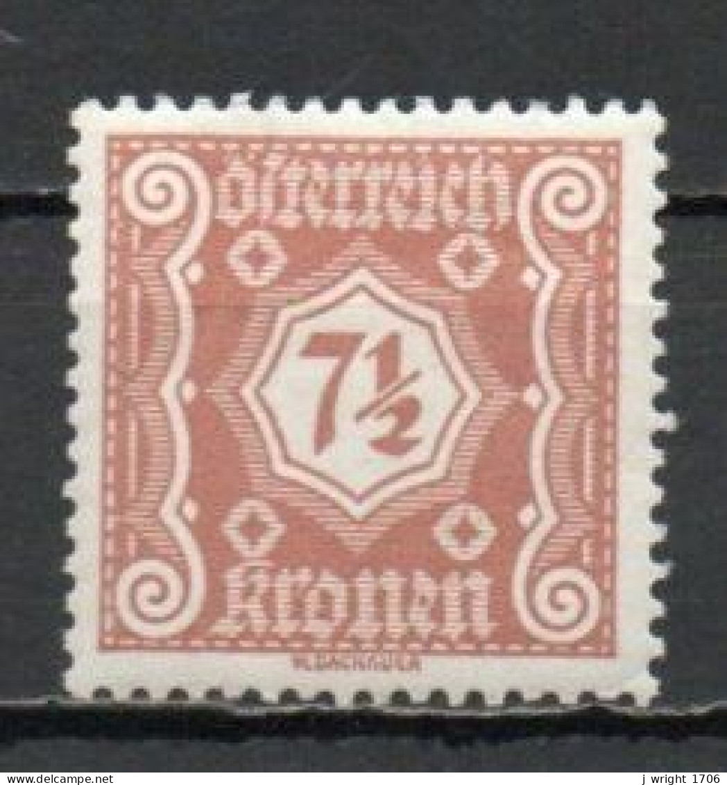 Austria, 1922, Numeral/Large Format, 7½kr, MH - Segnatasse