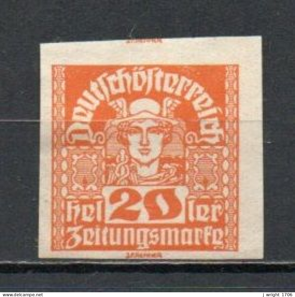 Austria, 1921, Mercury/White Paper, 20h, UNUSED NO GUM - Journaux