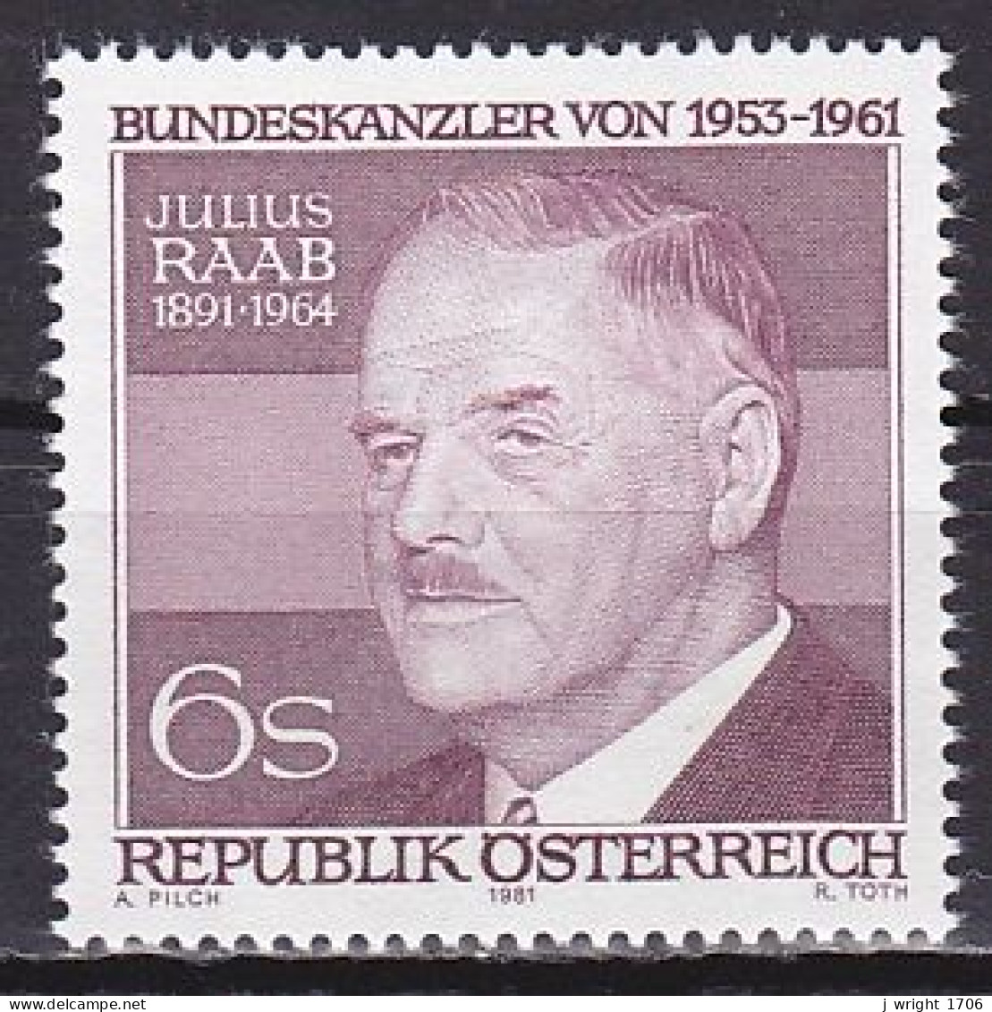 Austria, 1981, Julius Raab, 6s, MNH - Ungebraucht