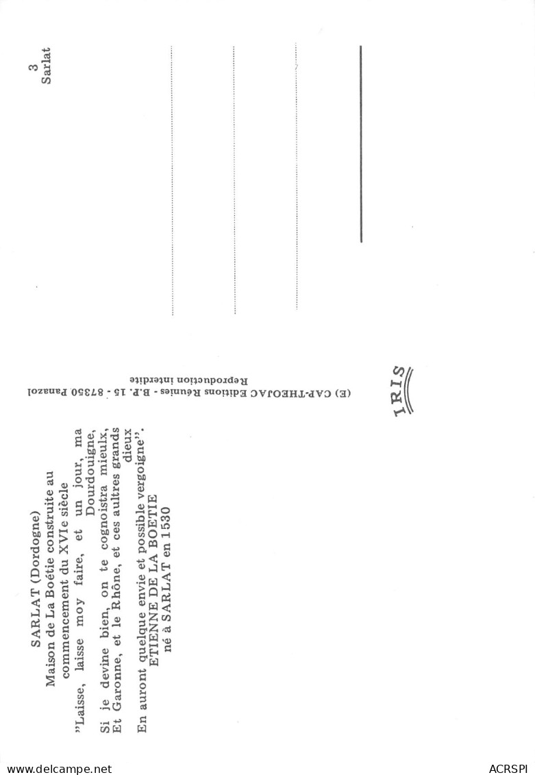 SARLAT  Maison De La Boetie Edition Iris  42  (scan Recto Verso)MG2829 - Sarlat La Caneda