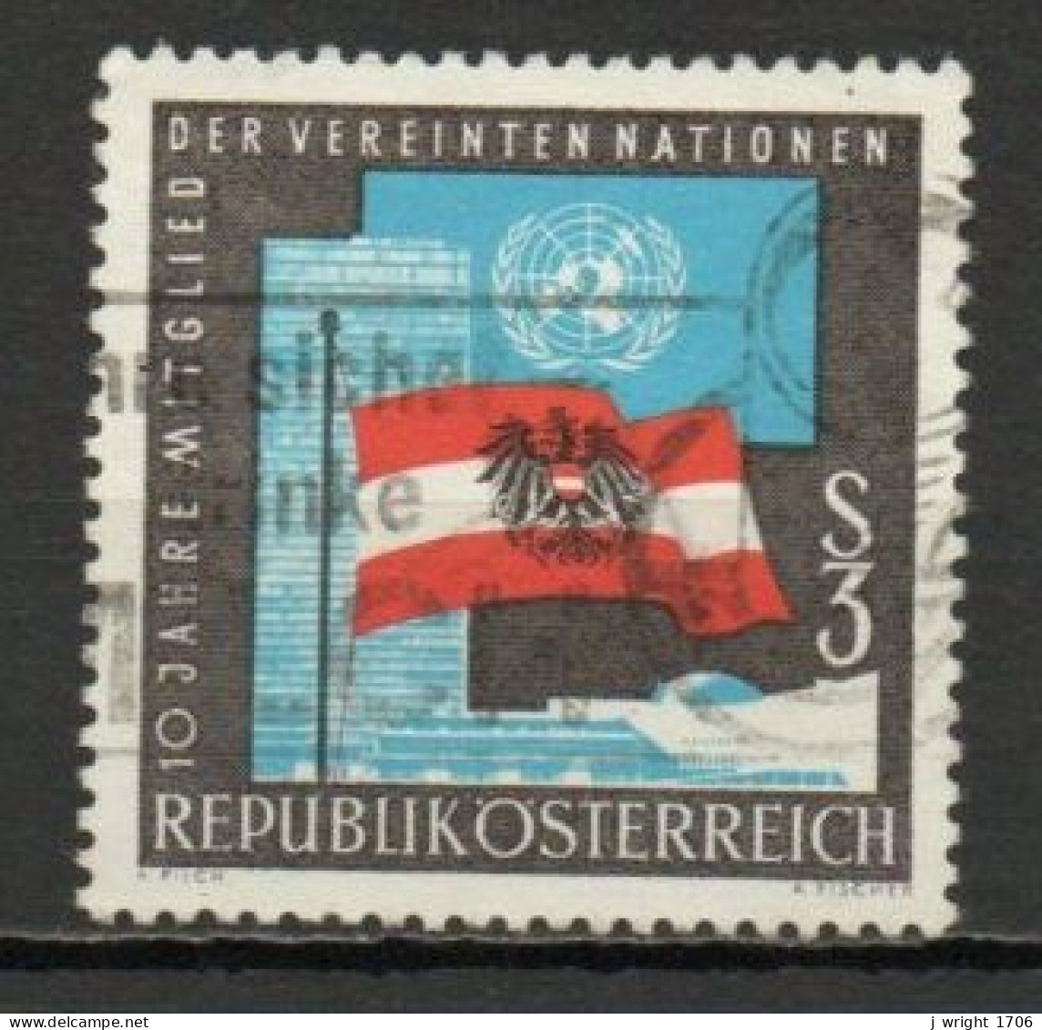 Austria, 1965, Austrian Admission To UN 10th Anniv, 3s, USED - Usati