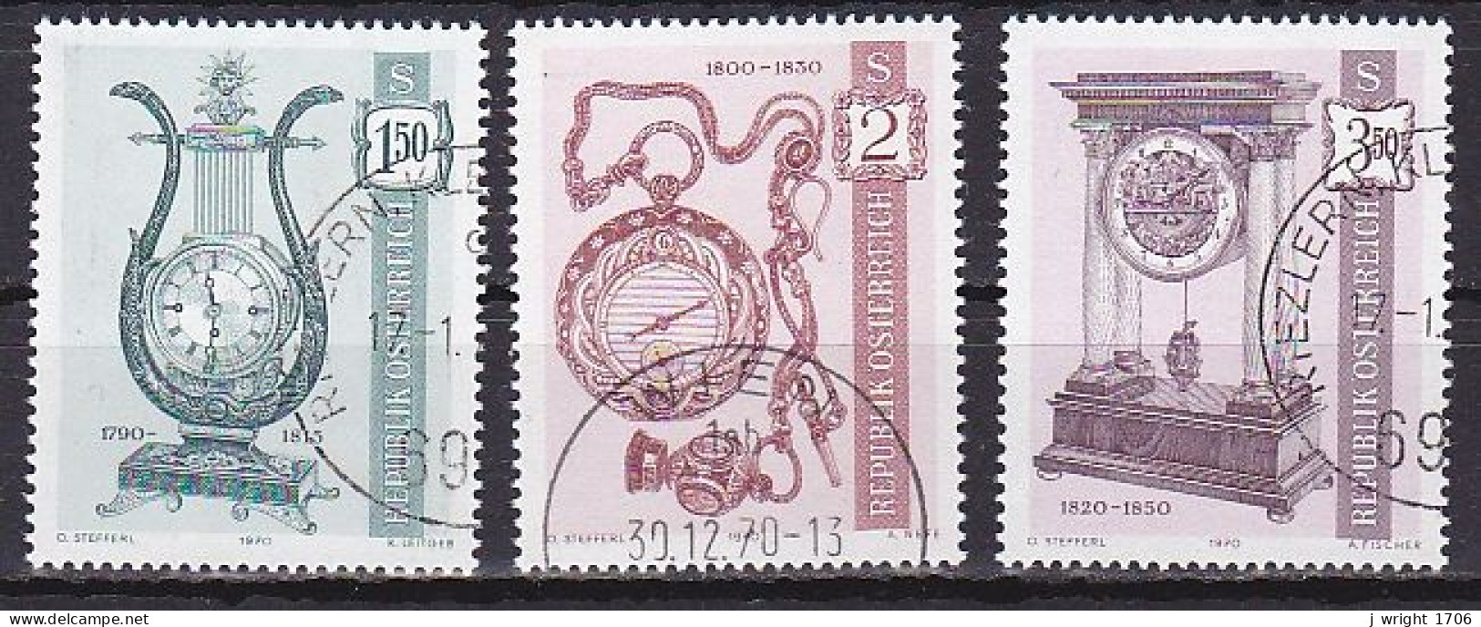 Austria, 1970, Antique Clocks 2nd Issue, Set, CTO - Usados