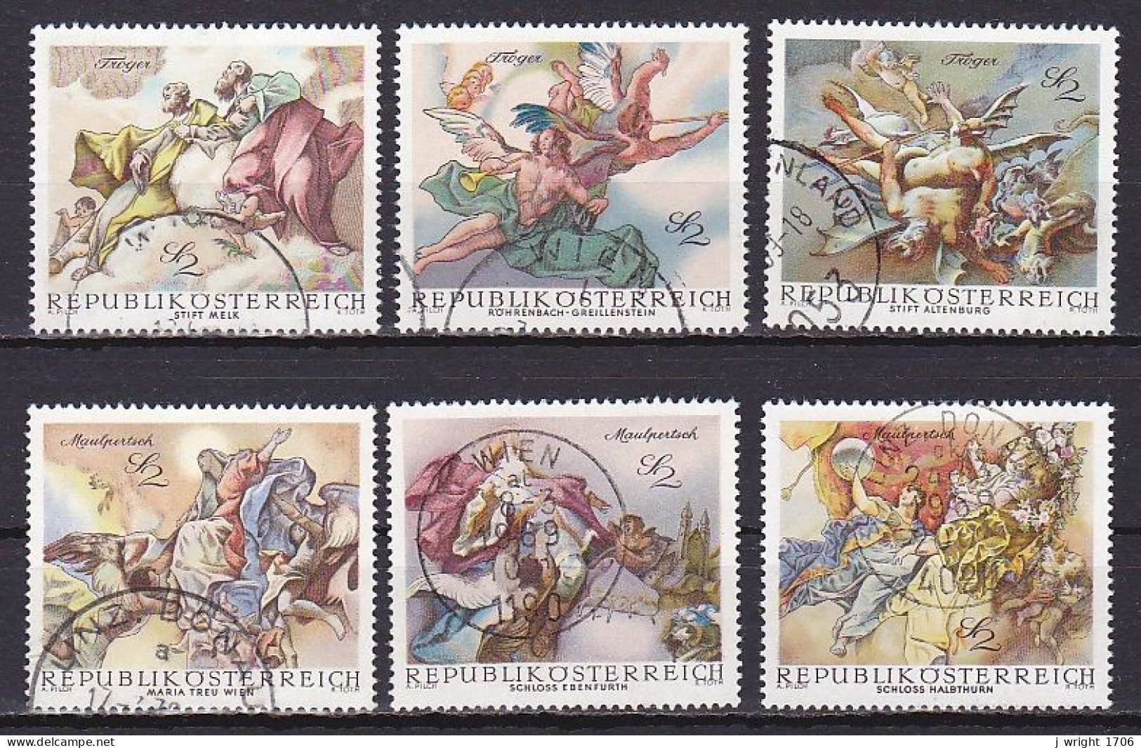 Austria, 1968, Baroque Frescoes, Set, USED - Usados