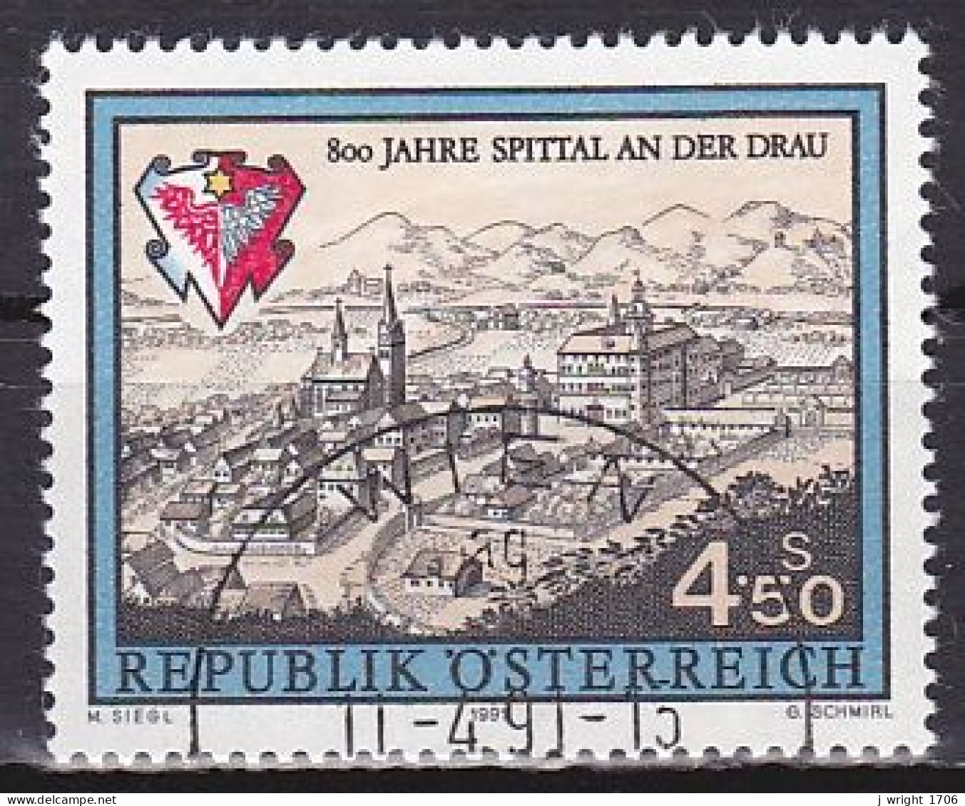 Austria, 1991, Spittal An Der Drau 800th Anniv, 4.50s, CTO - Gebruikt