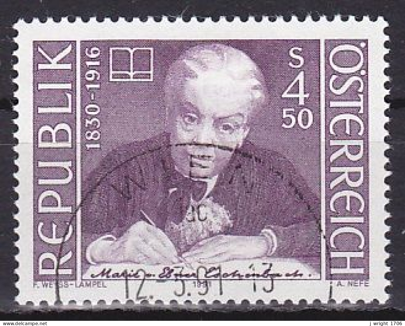 Austria, 1991, Maria Ebner Eschenbach, 4.50s, CTO - Used Stamps