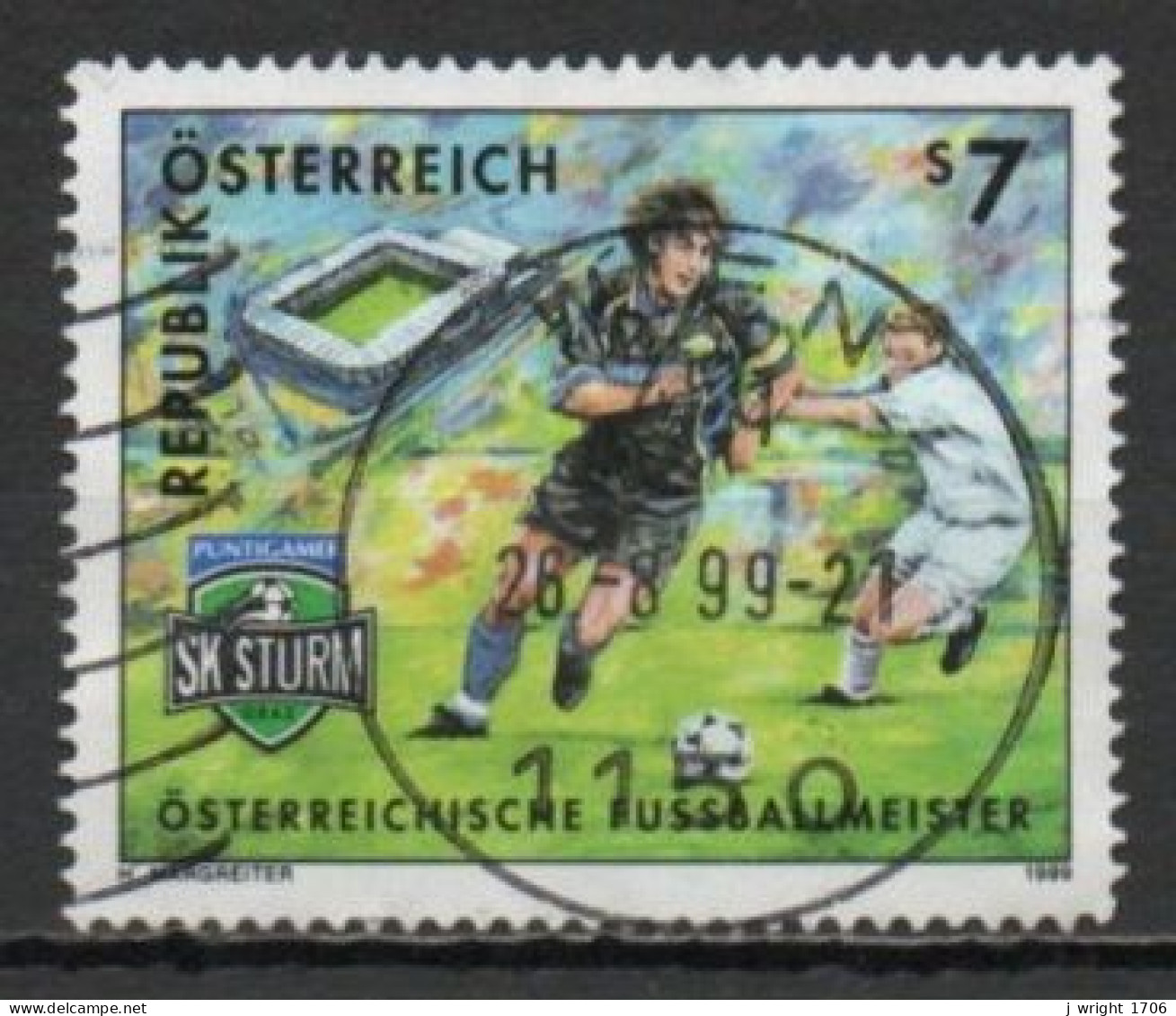 Austria, 1999, SK Puntigamer Sturm Graz Austrian Football Champions, 7s, USED - Used Stamps