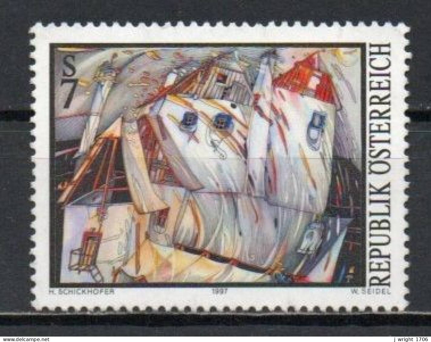 Austria, 1997, Modern Art/House In Wind, 7s, USED - Used Stamps