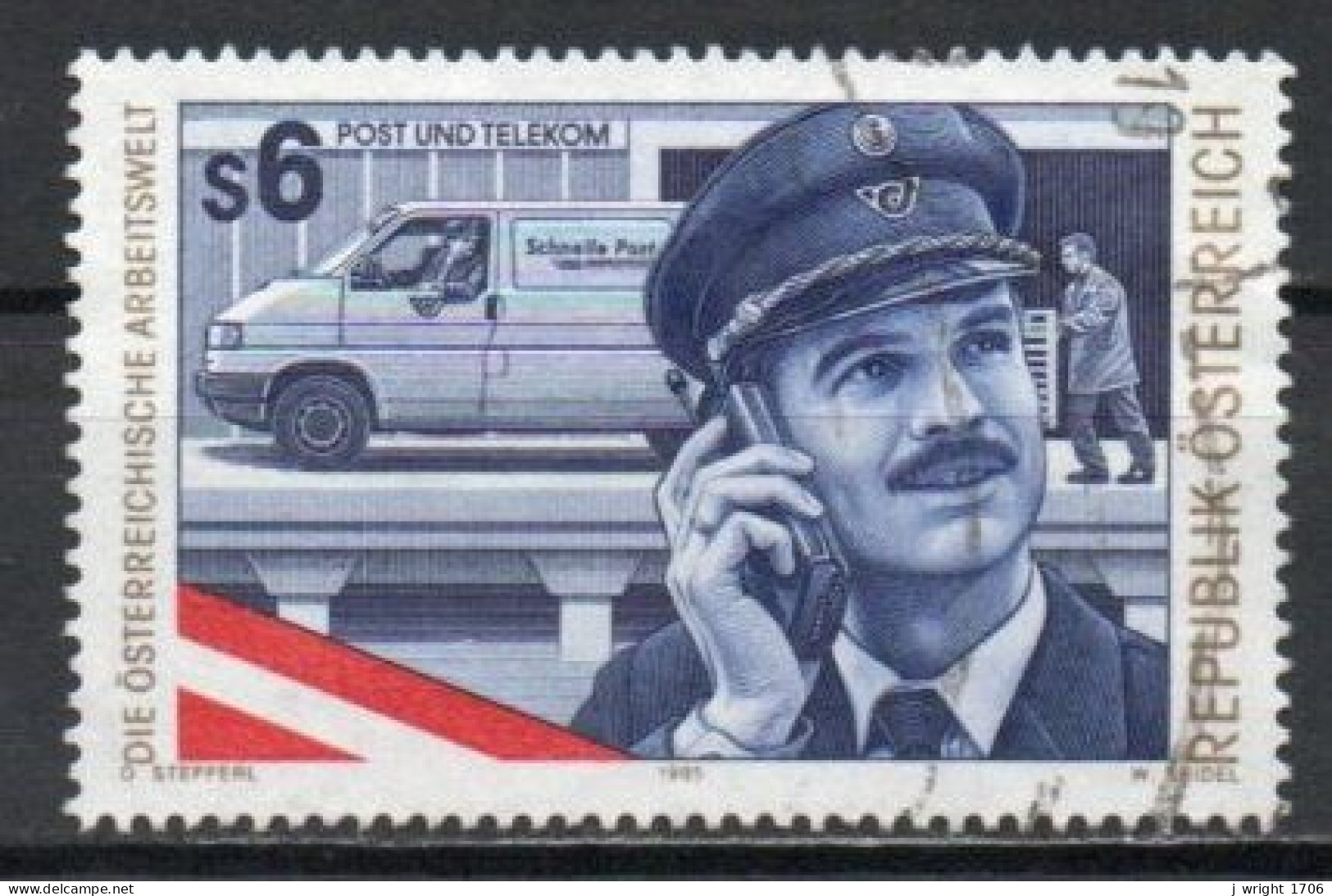 Austria, 1995, Working Environment Post Office Official, 6s, USED - Gebruikt