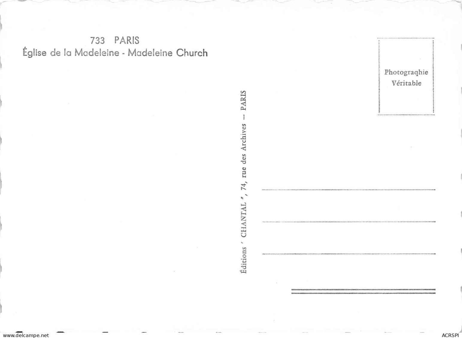 PARIS  Eglise De La Madeleine    16 (scan Recto Verso)MG2841 - Sonstige Sehenswürdigkeiten