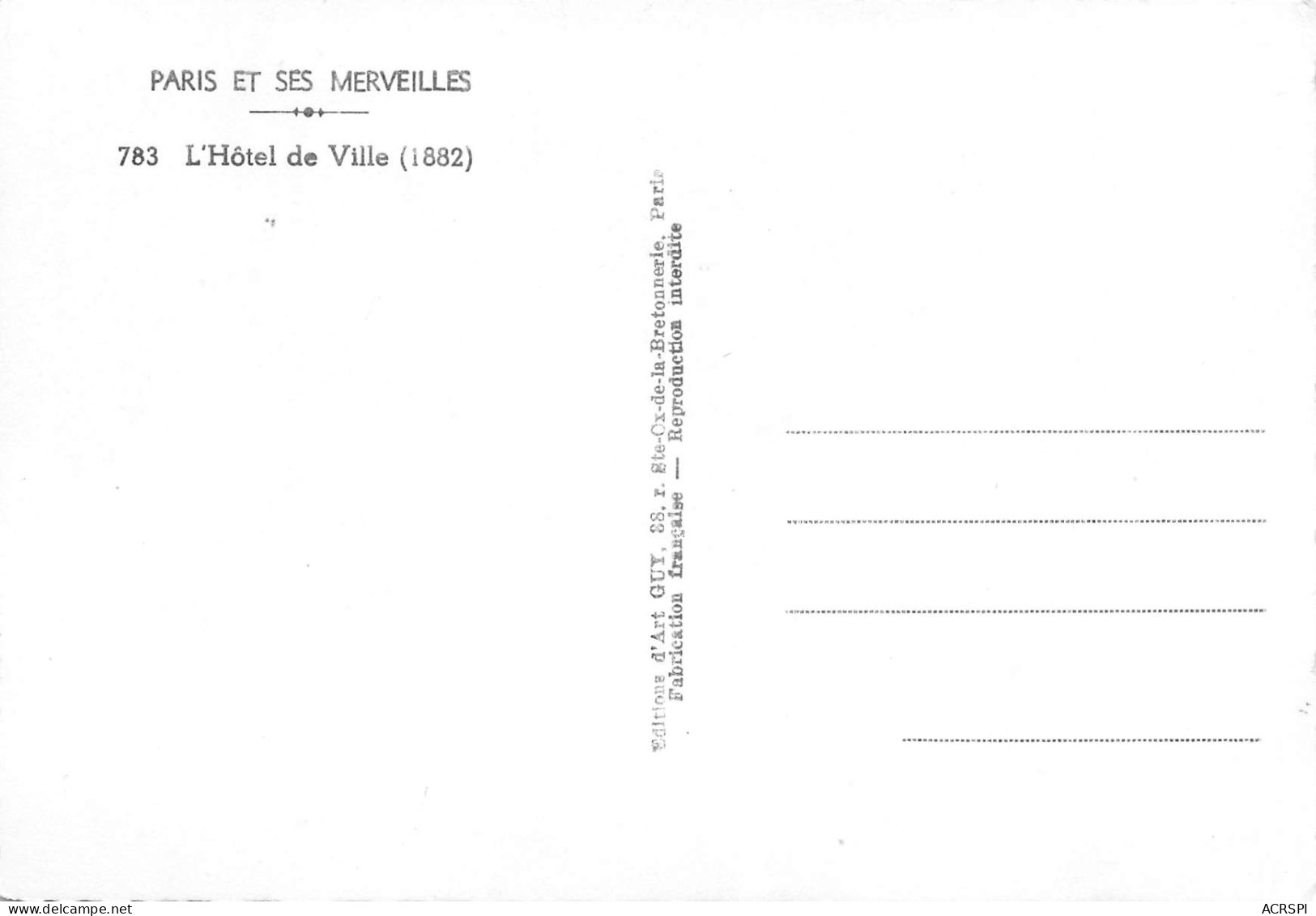 PARIS  L'Hôtel De Ville 1882    22 (scan Recto Verso)MG2841 - Altri Monumenti, Edifici