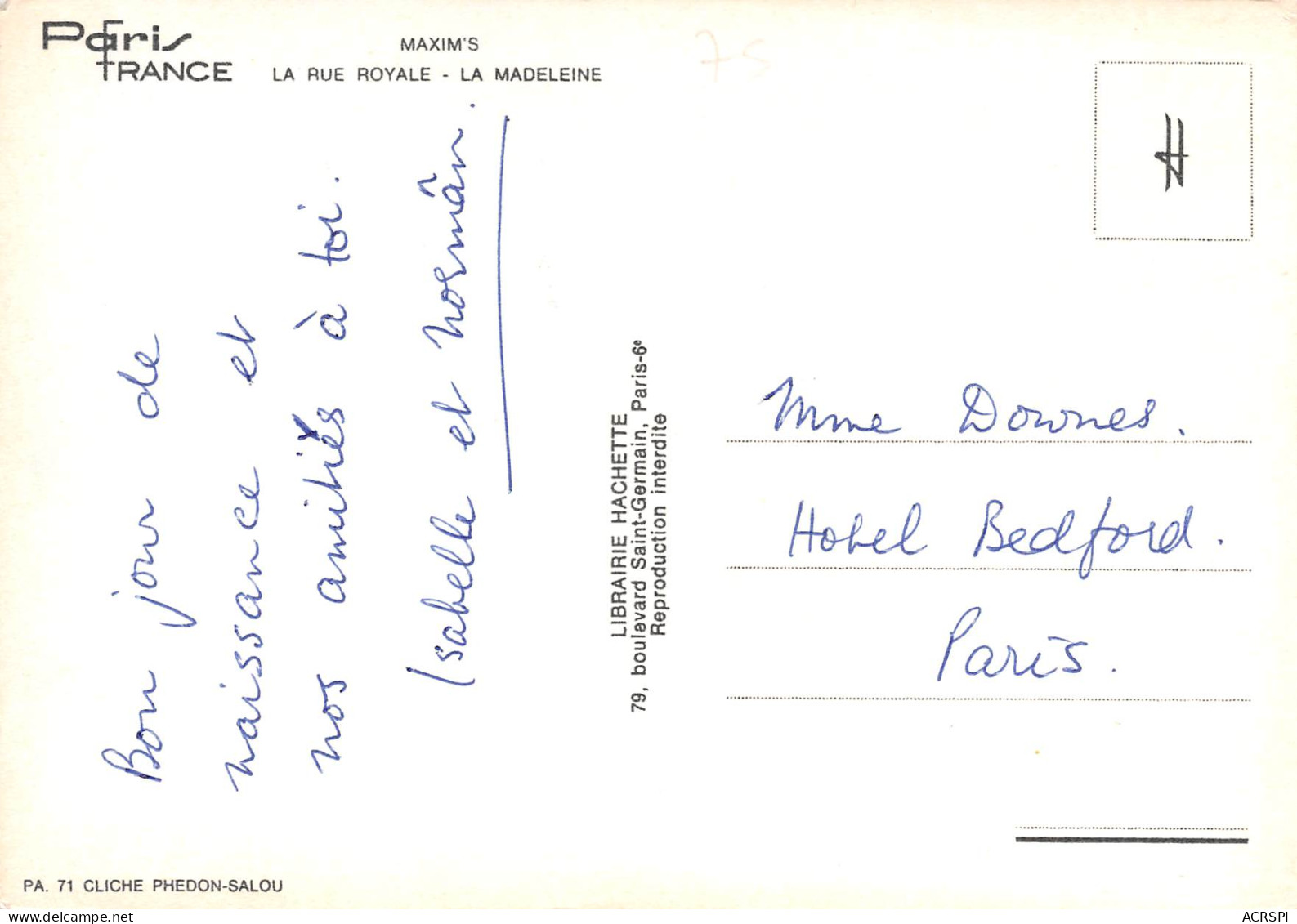PARIS  La Rue Royale La Madeleine  MAXIM'S    33  (scan Recto Verso)MG2841 - Parijs Bij Nacht