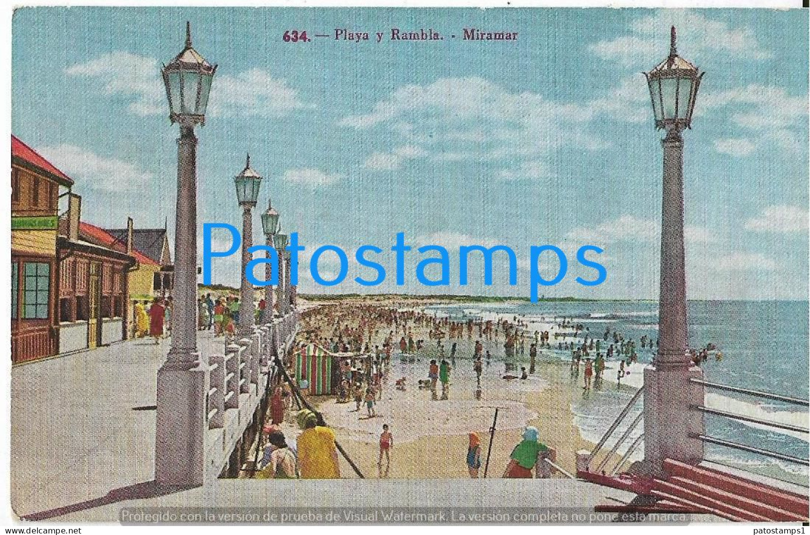 228141 ARGENTINA MIRAMAR BEACH PLAYA Y RAMBLA POSTAL POSTCARD - Argentinië