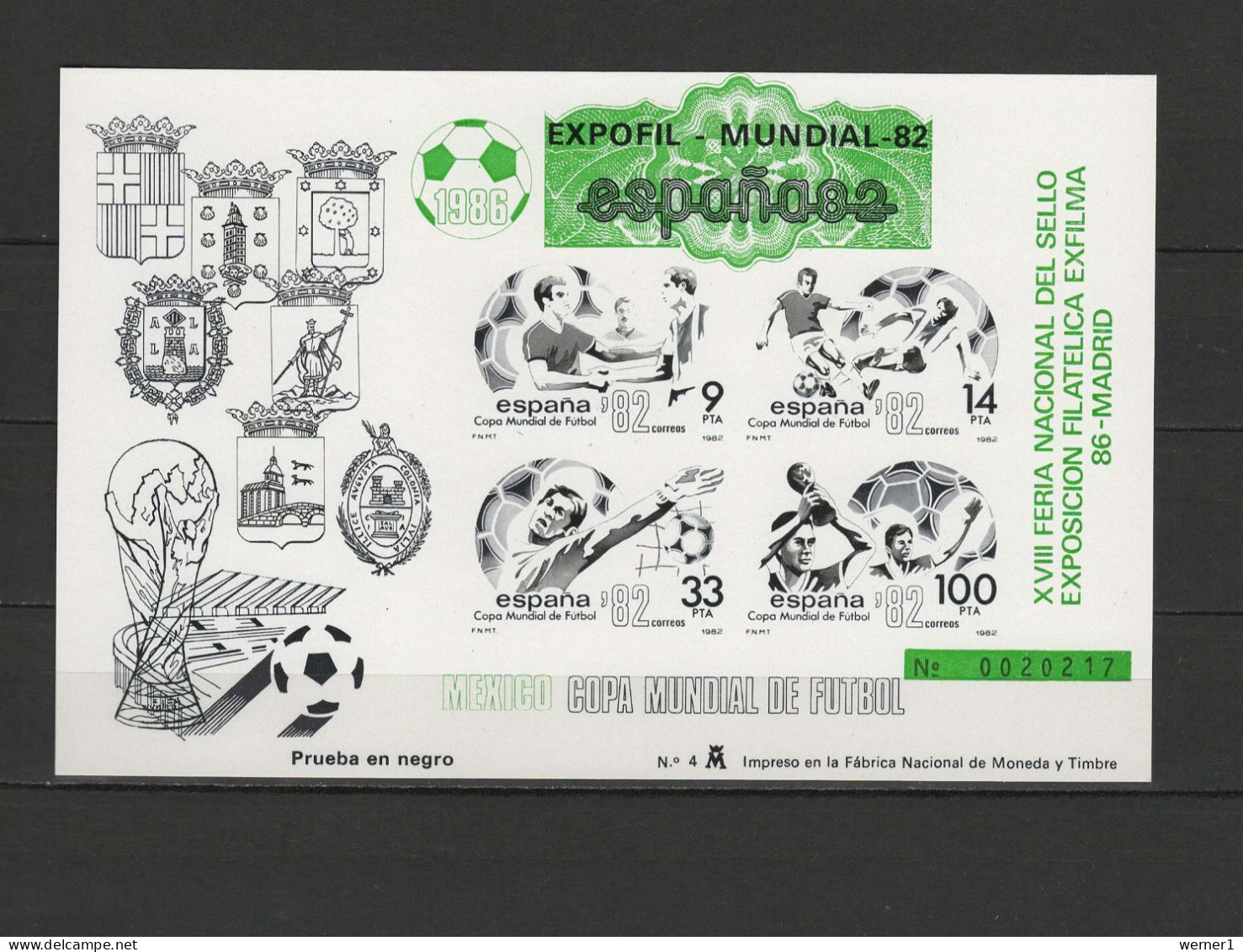 Spain 1986 Football Soccer World Cup, EXFILMA Vignette With Green Overprint MNH -scarce- - 1986 – México