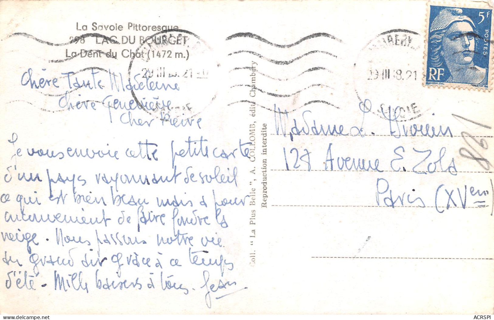 Voilier Sur Le Lac Du Bourget Et Dent Du Chat  36 (scan Recto Verso)MG2850UND - Le Bourget Du Lac