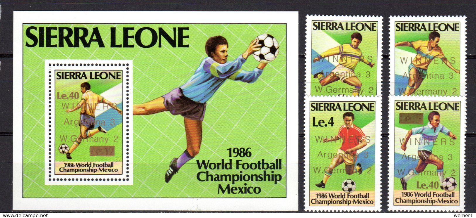 Sierra Leone 1986 Football Soccer World Cup Set Of 4 + S/s With Winners Overprint In Gold MNH - 1986 – Mexique