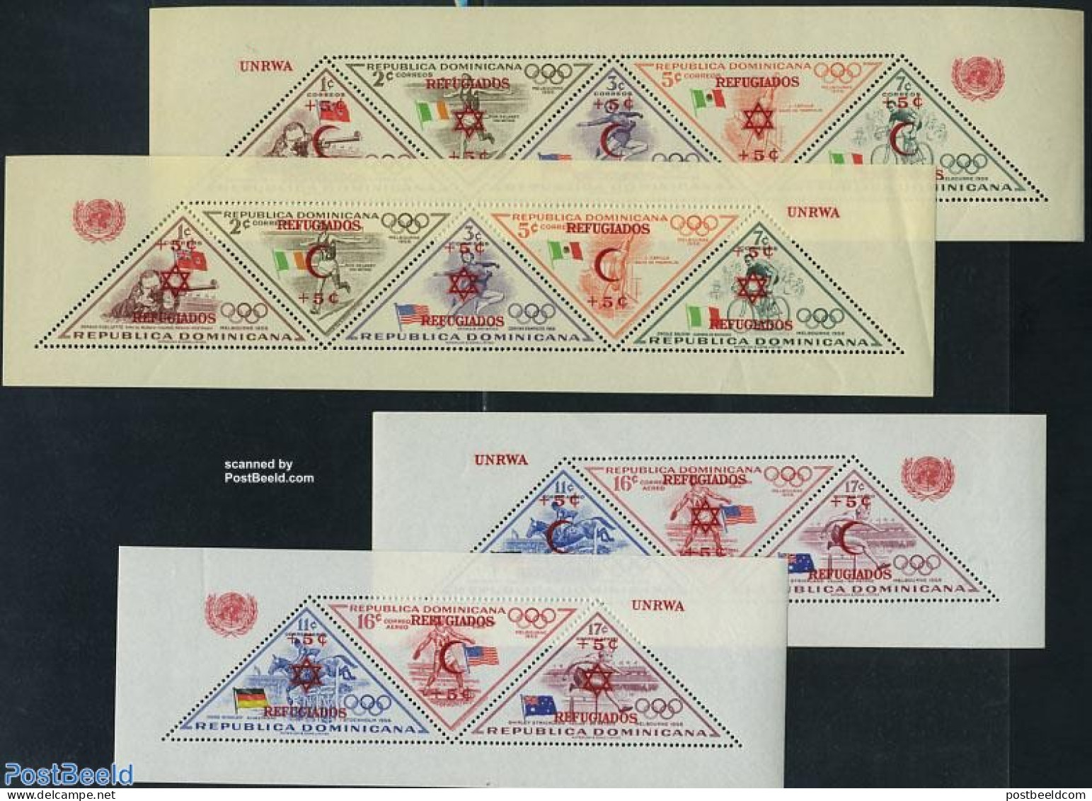 Dominican Republic 1958 Overprints 4 S/s, Mint NH, Health - History - Sport - Red Cross - Refugees - Olympic Games - S.. - Croix-Rouge