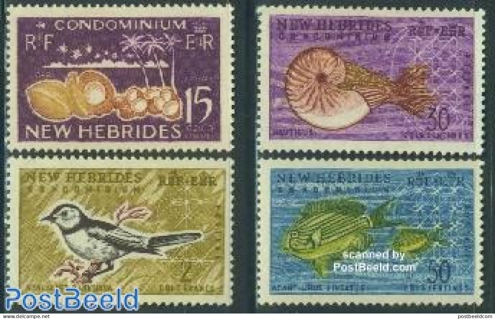 New Hebrides 1963 Definitives 4v E, Mint NH, Nature - Animals (others & Mixed) - Birds - Fish - Shells & Crustaceans - Unused Stamps