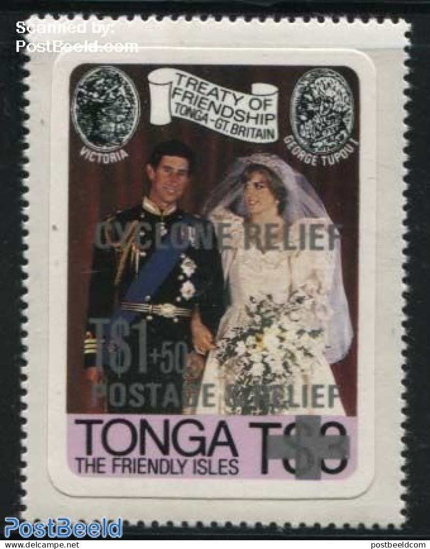 Tonga 1982 Cyclone Relief 1v, Mint NH, History - Science - Charles & Diana - Kings & Queens (Royalty) - Meteorology - Royalties, Royals