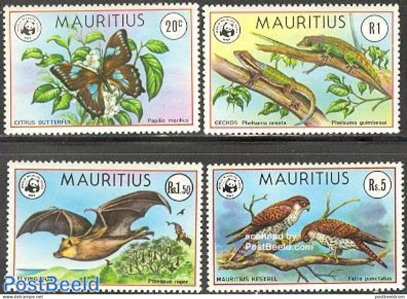 Mauritius 1978 WWF, Animals 4v, Mint NH, Nature - Bats - Birds - Birds Of Prey - Butterflies - Reptiles - World Wildli.. - Mauritius (1968-...)