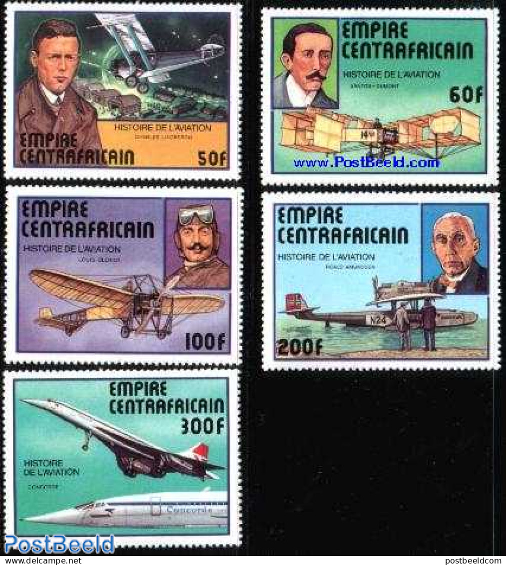 Central Africa 1977 Aviation History 5v, Mint NH, Transport - Aircraft & Aviation - Aviones