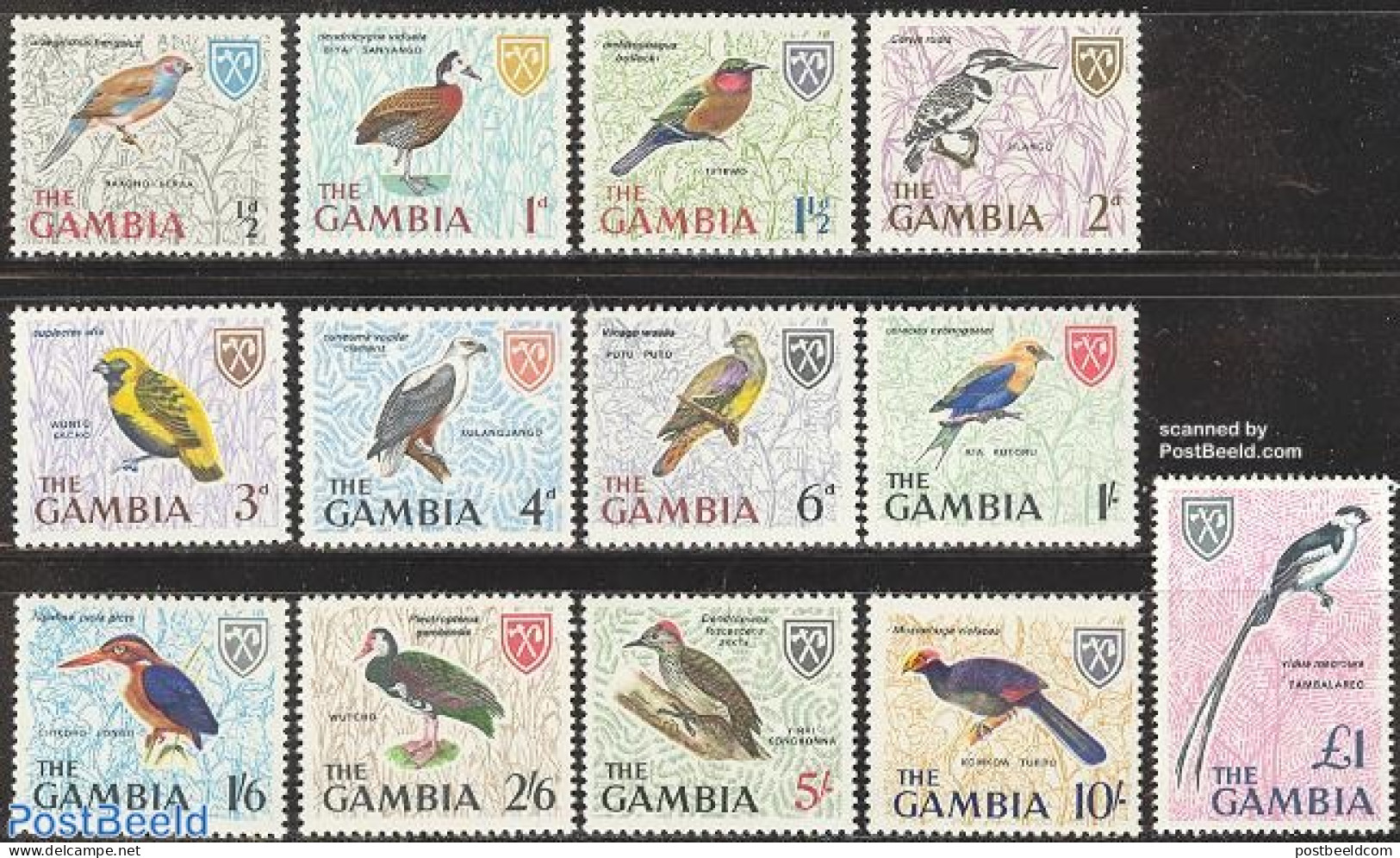 Gambia 1966 Definitives, Birds 13v, Mint NH, Nature - Birds - Kingfishers - Woodpeckers - Gambia (...-1964)